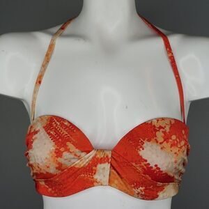 A. Che Women's Bikini Red/Orange/Cream Underwire Bandeau Top size 36B NWOT